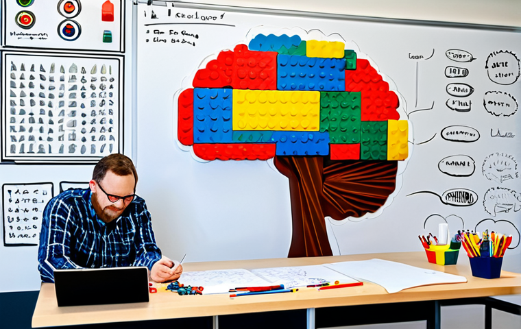 지식 합성의 다양한 형태 - Lego Idea Factory**
"A creative workspace filled with LEGO bricks of all colors and sizes, arranged...